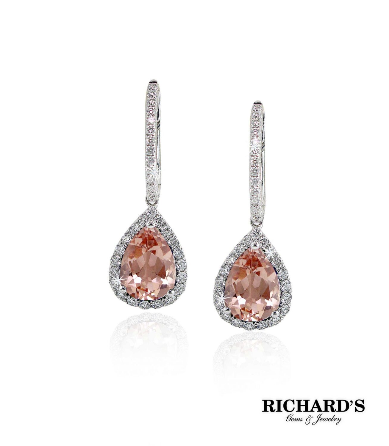 Unheated Pear Pink Morganite 8x6mm Natural 925 Sterling Silver Earrings 