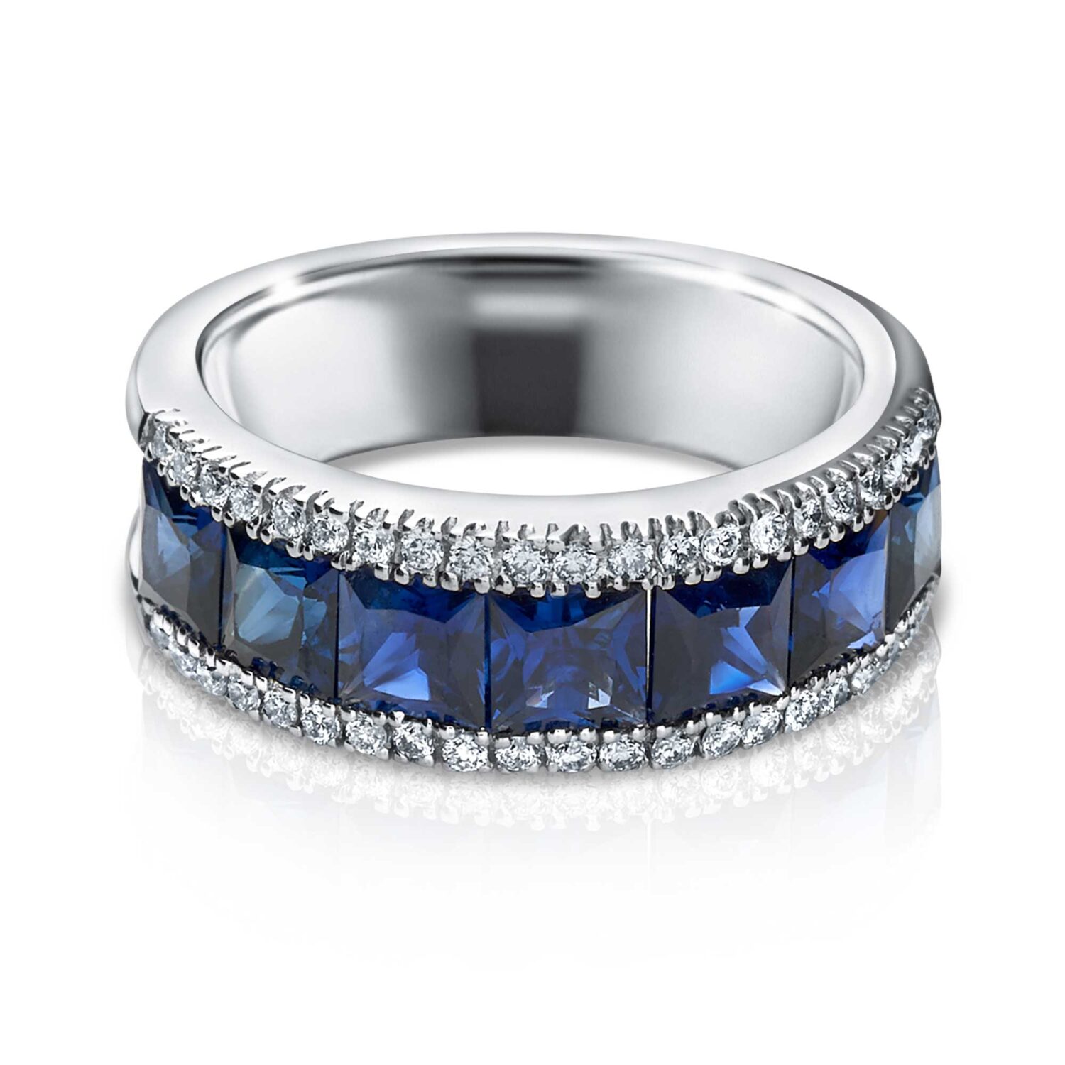 Husar's House of Fine Diamonds. 14Kt. White Gold Vintage Style Princess Cut  Sapphire and Round Diamond Ring