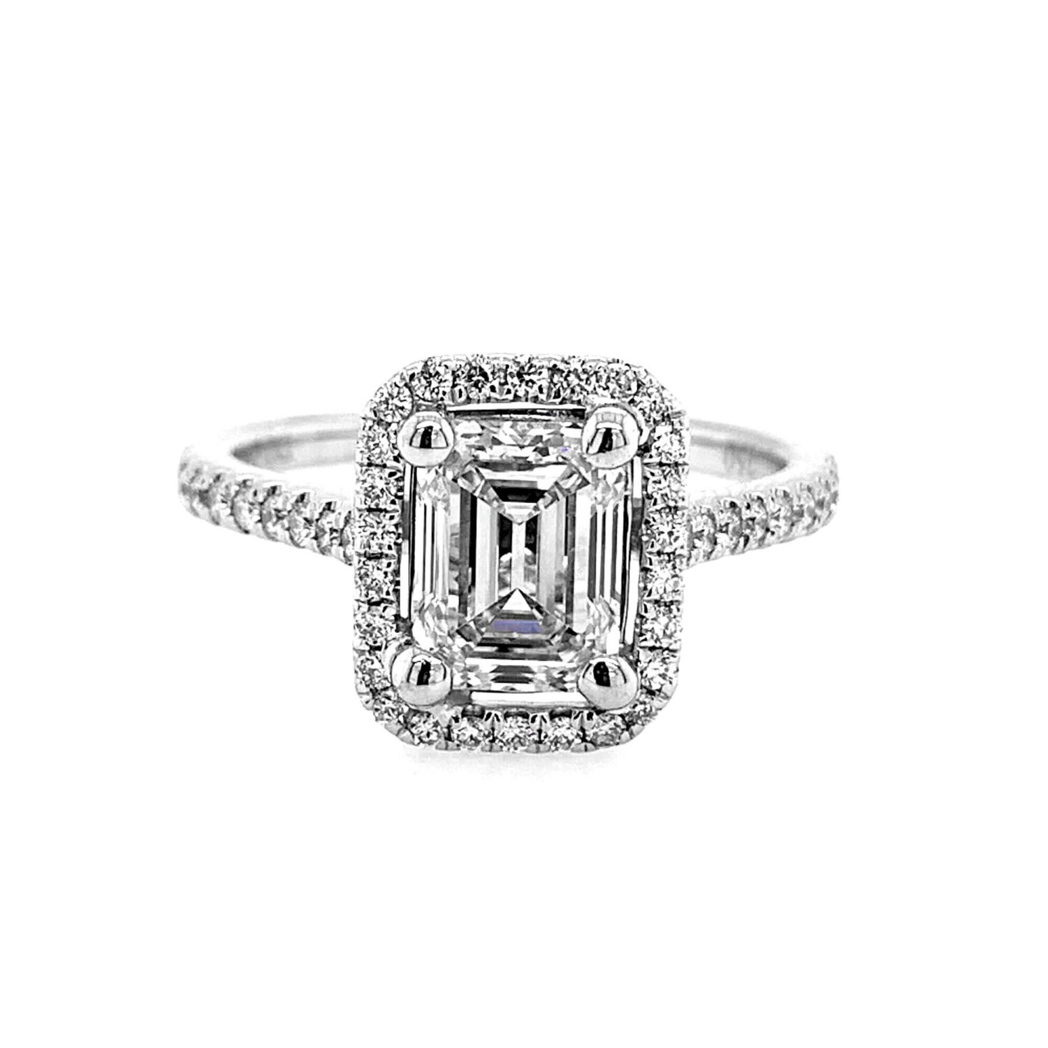 1.57 Emerald Cut Diamond Engagement Ring Set In 18 Karat White 
