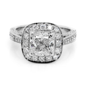 1.5 Carat Cushion Diamond Engagement Ring In A Halo Pave