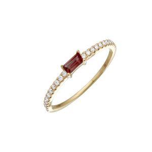 Baguette Cut Ruby Ring Thin Band With Diamonds