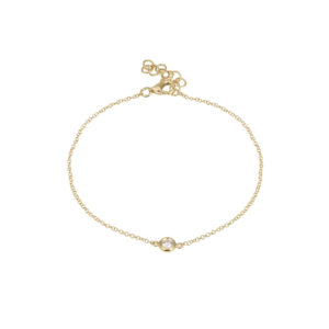 Single Diamond Bezel Bracelet Thin Link 7" 14 Karat Gold