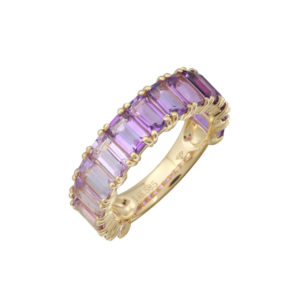 Ombre Purple Amethyst Baguette Emerald Cut 3/4 Around Band