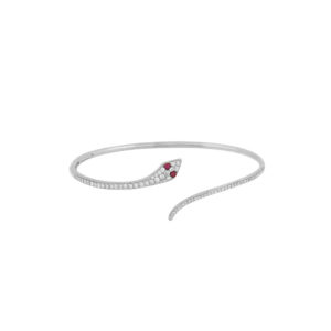 Snake Bangle Pave 0.65 Carats in Diamonds and Ruby Eyes