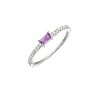 Purple Amethyst Baguette Sideways With Diamonds 14k Ring Band Style