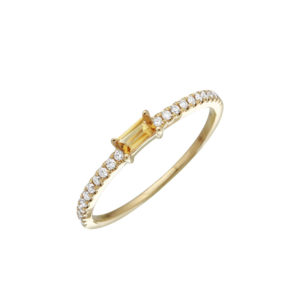Yellow Citrine Diamond Ring Baguette Center Stone Thin Band
