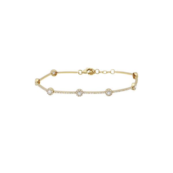 Round Diamonds With Halo 14 Karat Gold Thin Bracelet