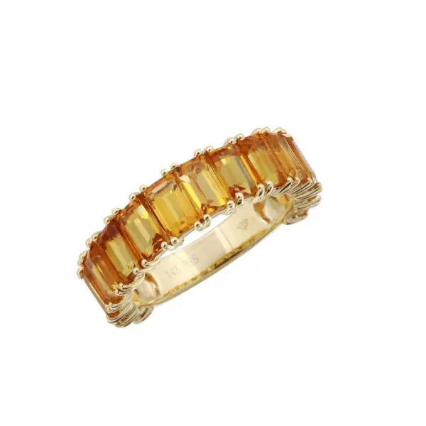 4.0 Carat Citrine Baguette Emerald Cut 3/4 Band 14Karat