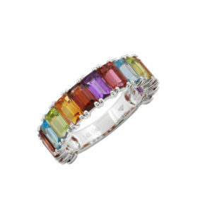 Multi Color Rainbow Baguette 14 Karat Band 3/4 Around Band Style Ring Amethyst, Citrine, Peridot, Blue Topaz, Garnet