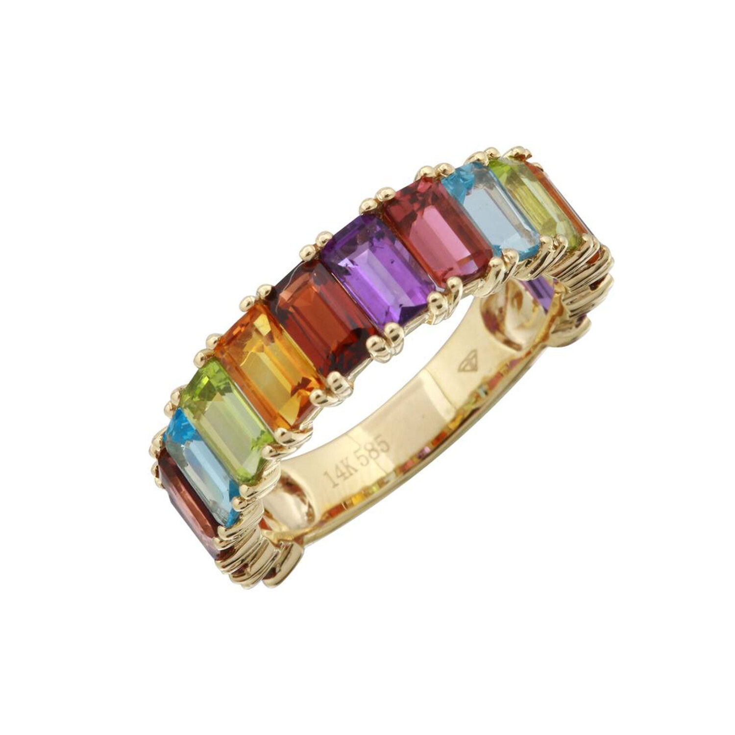 Multi Color Rainbow Baguette 14 Karat Band 3/4 Around Band Style Ring ...