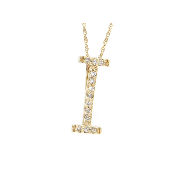 Block initial I yellow gold with diamonds