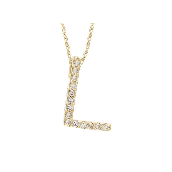 L initial yellow gold with diamonds