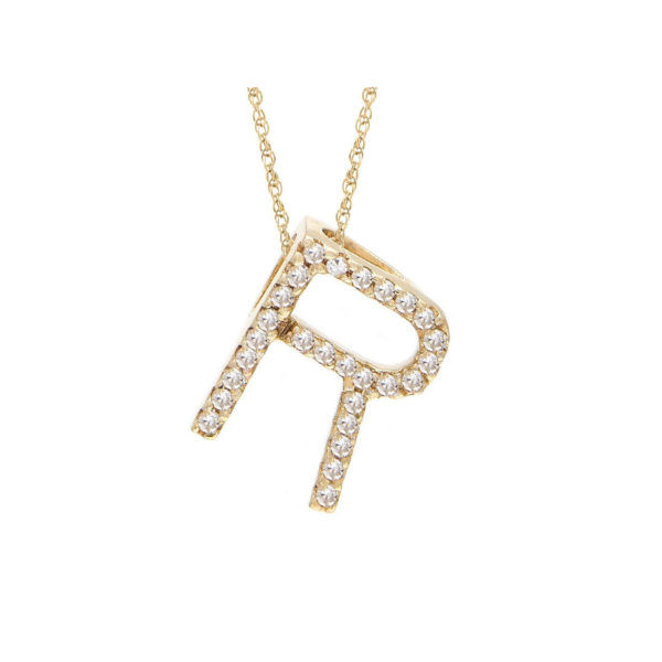R initial yellow gold necklace