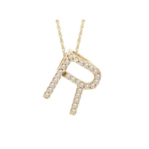 R initial yellow gold necklace