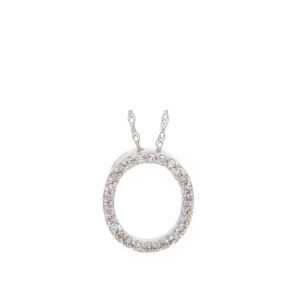 Initial Necklace O With Diamonds In 14K White Gold