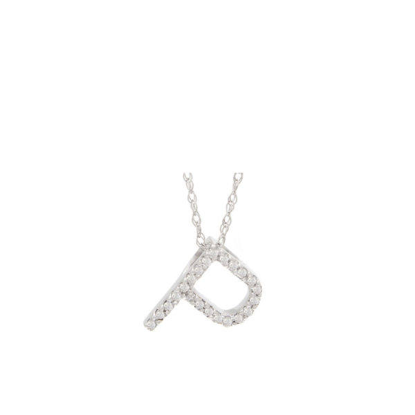 Initial Necklace P With Diamonds IN 14 Karat White Gold