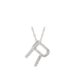Initial Necklace R With Diamonds In 14 Karat White Gold