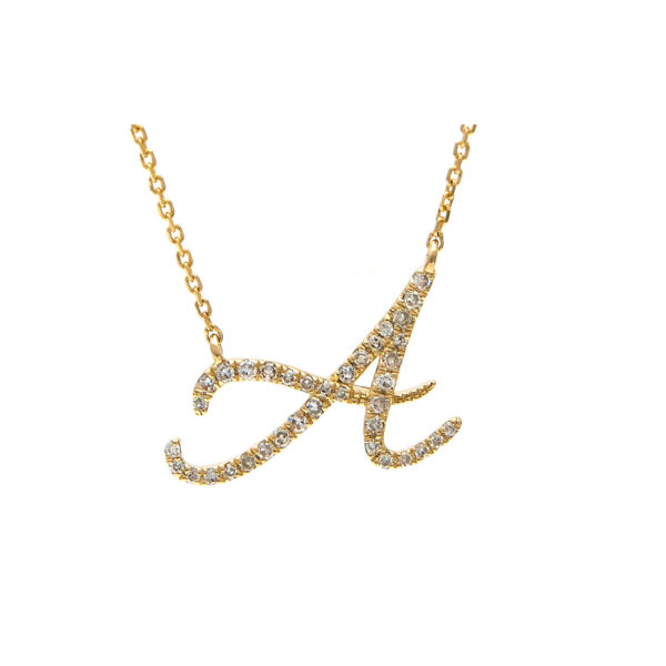 Initial Script A With Diamonds Necklace 14 Karat Gold