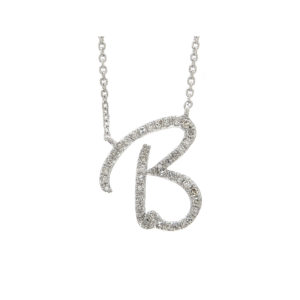 Initial Script B With Diamonds In 14 Karat Gold Necklace 16" + 2"