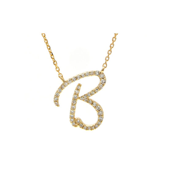 Initial script B with diamonds 14 karat necklace 16" +2"