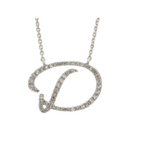 Initial Script D With Diamonds 14 Karat Gold Necklace 16" + 2"