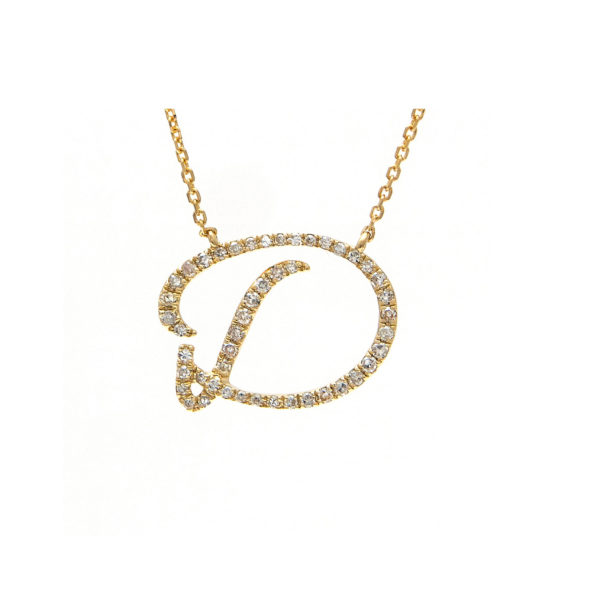 Initial Script D With Diamonds 14 Karat Gold Necklace 16" + 2"