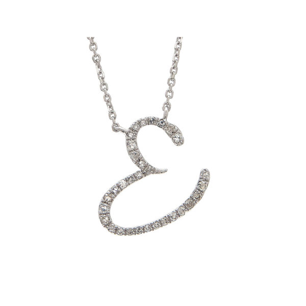 Initial Script E With Diamonds 14 Karat Necklace 16" + 2"