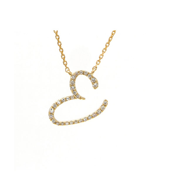 Initial Script E With Diamonds 14 Karat Necklace 16" + 2"