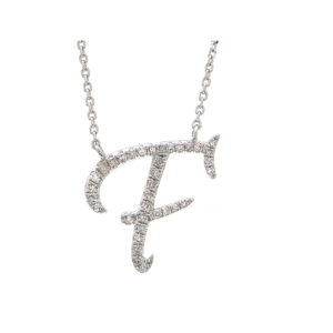 Initial Script F With Diamonds 14 Karat Gold Necklace 16" + 2"