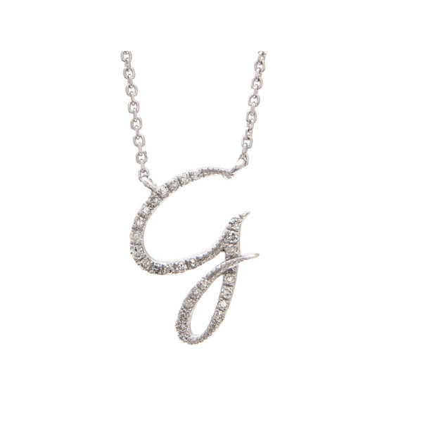 Initial Script G With Diamonds 14 Karat Gold Necklace 16" + 2"