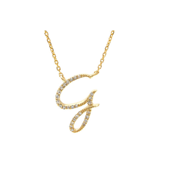 Initial Script G With Diamonds 14 Karat Gold Necklace 16" + 2"