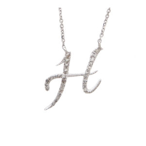 Initial Script H With Diamonds 14 Karat Gold Necklace 16" + 2"