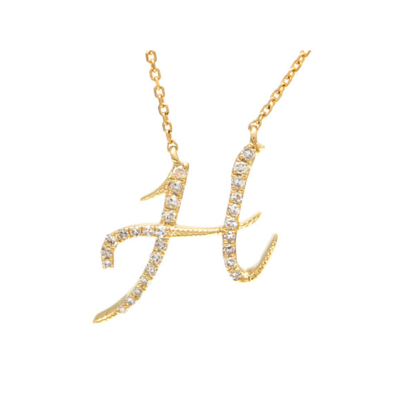 nitial Script H With Diamonds 14 Karat Gold Necklace 16" + 2"