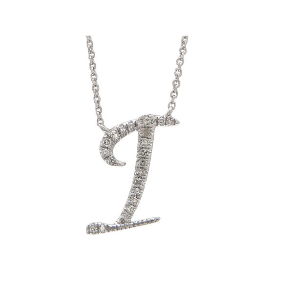 Initial Script I With Diamonds 14 Karat Gold Necklace 16" + 2"