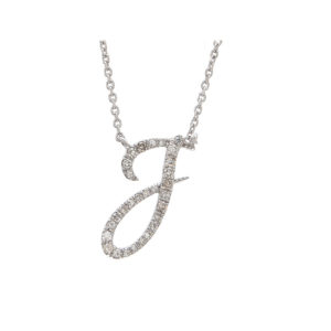 Initial Script J With Diamonds 14 karat Gold Necklace 16" + 2"