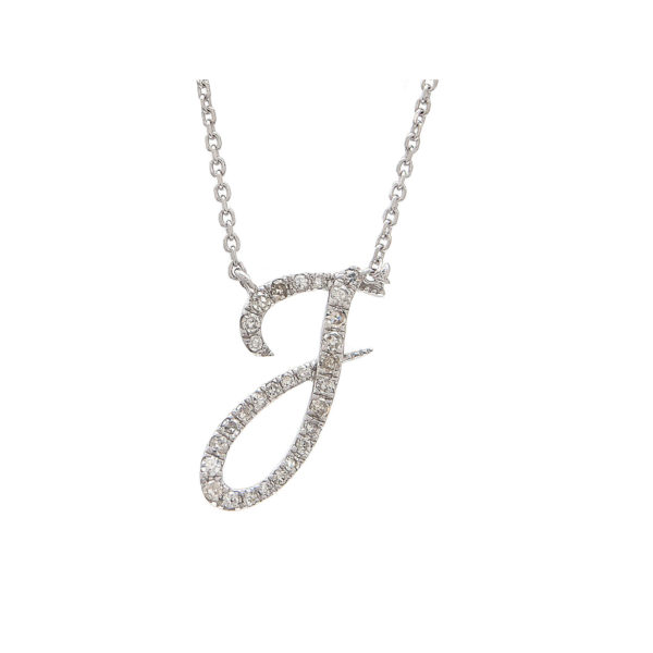 Initial Script J With Diamonds 14 karat Gold Necklace 16" + 2"