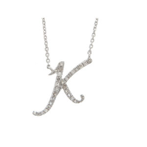 Initial Script K With Diamonds 14 karat Gold Necklace 16" + 2"