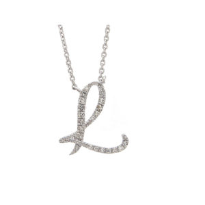 Initial Script L With Diamonds 14 karat Gold Necklace 16" + 2"