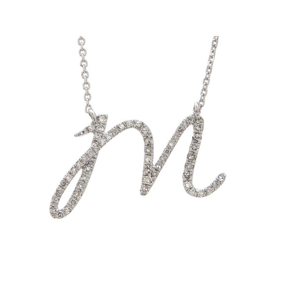 Initial Script M With Diamonds 14 Karat Gold Necklace 16" + 2"