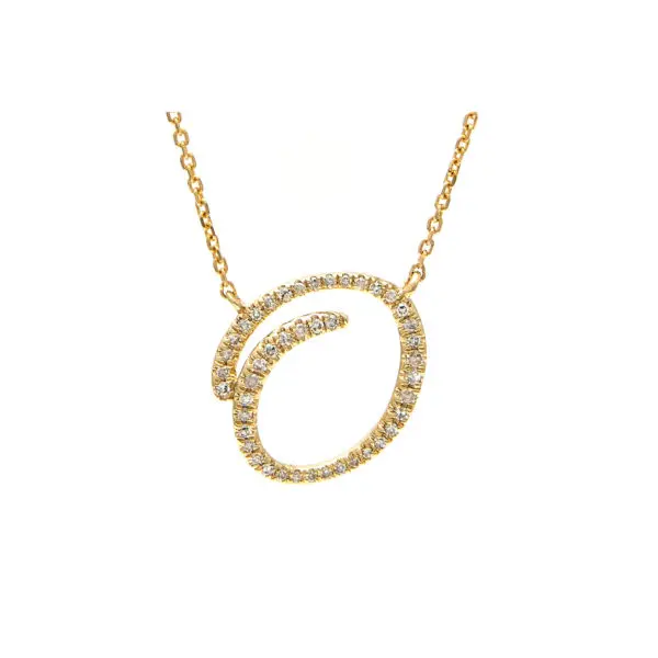 Initial Script O With Diamonds 14 Karat Gold Necklace 16" + 2"