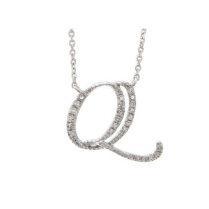 Initial Script Q With Diamonds 14 Karat Gold Necklace 16" + 2"