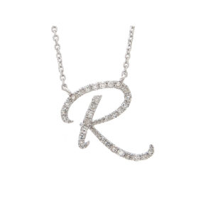 Initial Script R With Diamonds 14 Karat Gold Necklace 16" + 2"