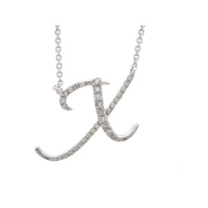 Initial Script X With Diamonds 14 K Gold Necklace 16" + 2"