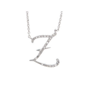 Initial Script Z With Diamonds 14 Karat Gold Necklace 16" + 2"