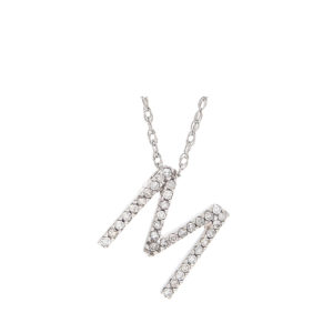 Initial Necklace M With Diamonds In 14 Karat White Gold