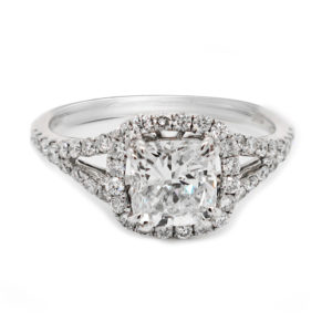 Cushion Diamond Engagement Ring In A Halo Split Shank