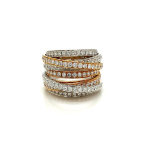 Three Colored Gold Multi Band Diamond Ring