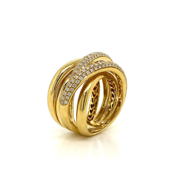 Yellow Gold Pave Multi Band Diamond Ring