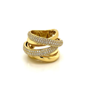 Yellow Gold Pave Multi Band Diamond Ring