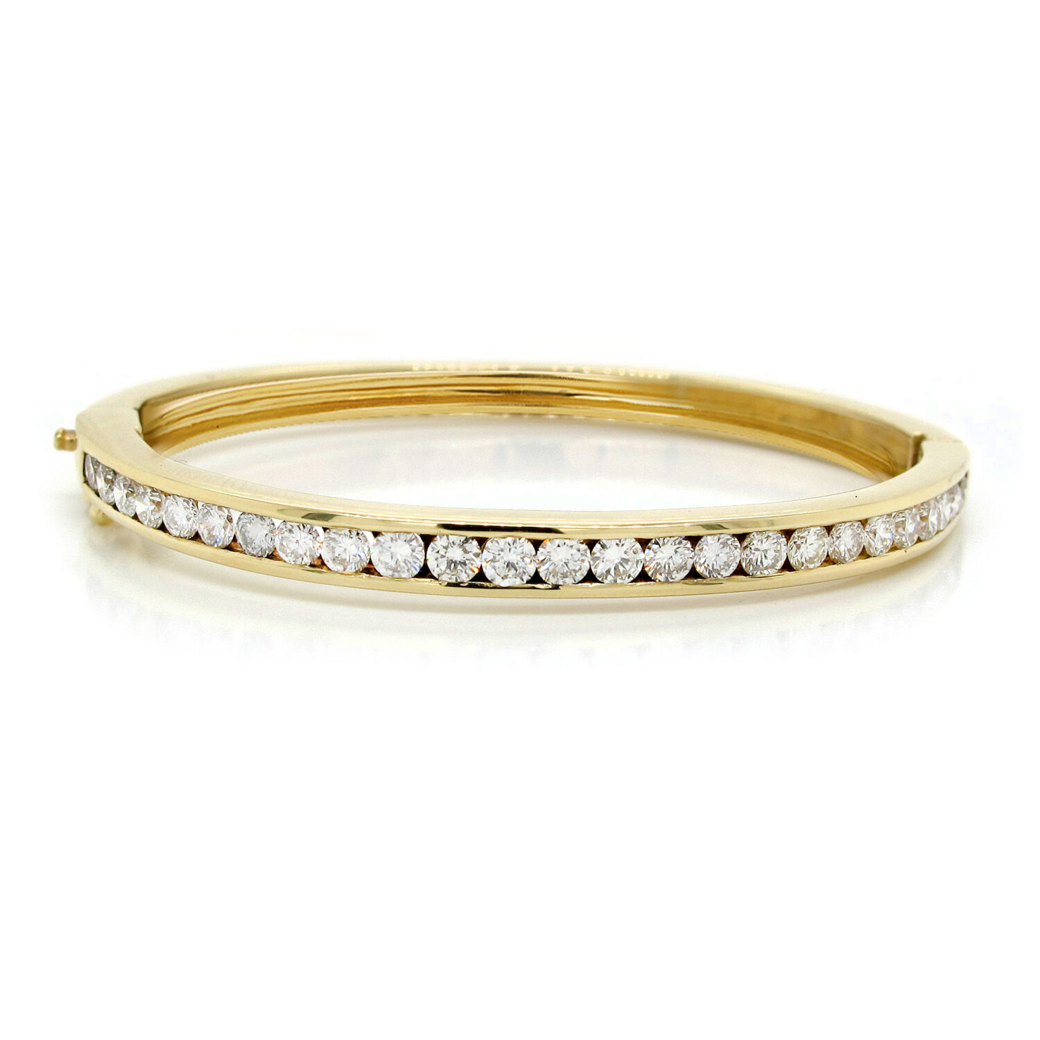 Yellow Gold Bangle Bracelet With Channel Set Round Diamonds 2.30 carats ...